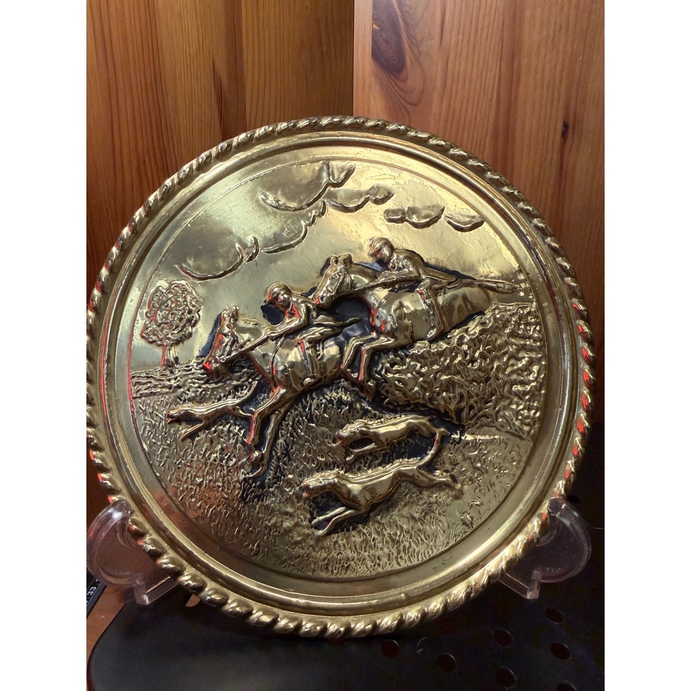 Vintage English Brass Fox Hunting Wall Plaques 8" Set of 2 Made in England - Picture 2 of 8